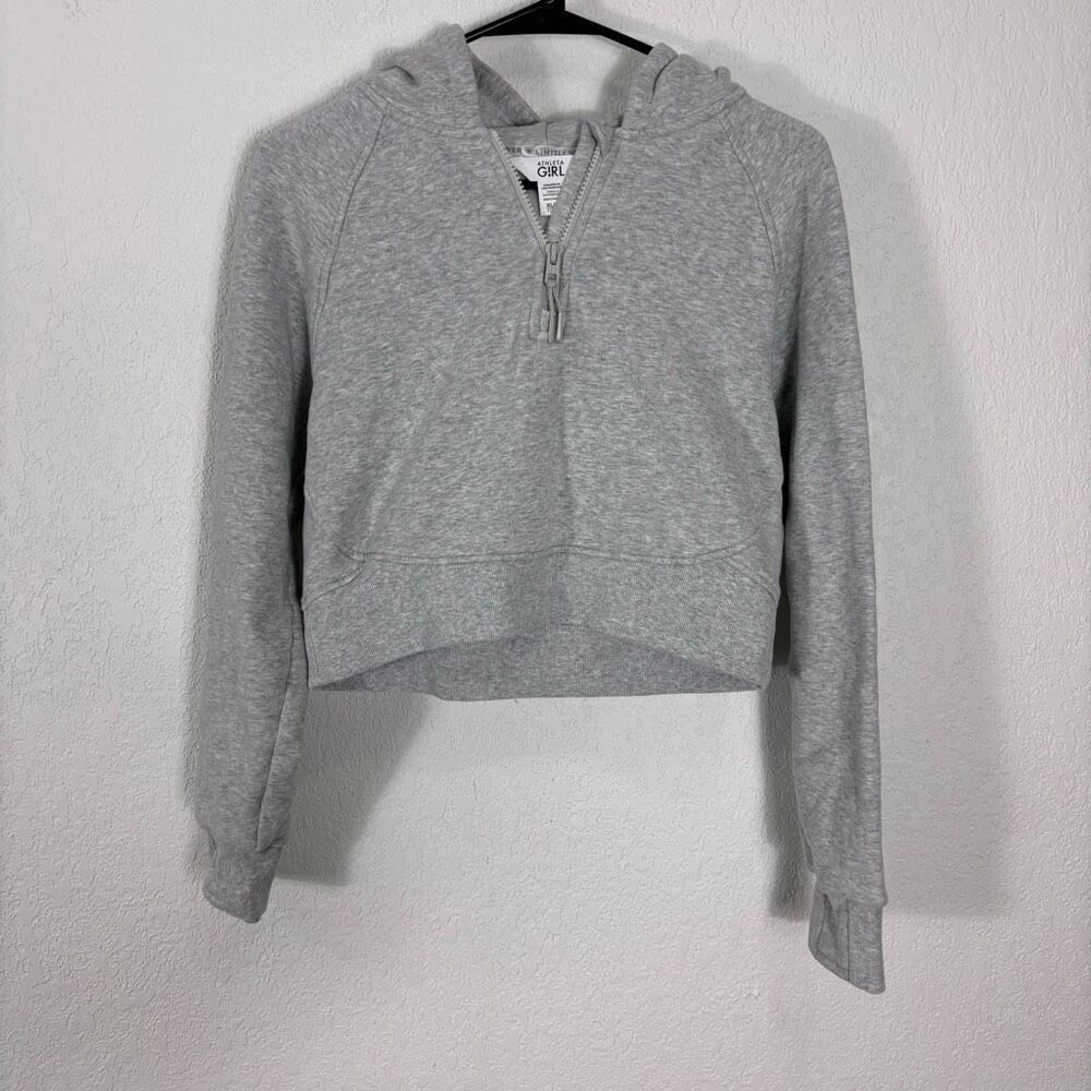 Athleta Girl Grey Fleece Lined Quarter‎ Zip Hooded Pullover Sweatshirt Girl's XL